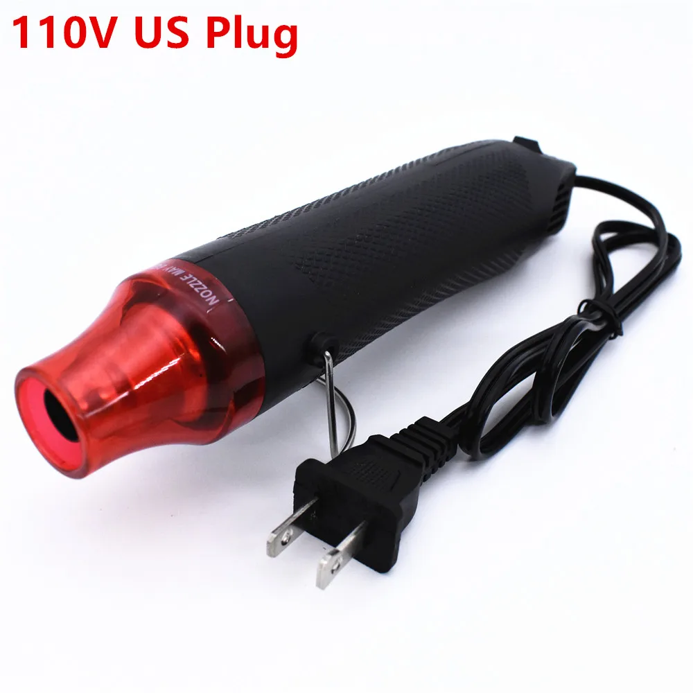 110V US Plug Black Тепловая пушка с горячим воздухом, штепсельная вилка европейского стандарта США 110 В 220 В 300 Вт с опорным сиденьем, инструмент для самостоятельной сборки термоусадочной трубки - Цвет: 110V US Plug Black