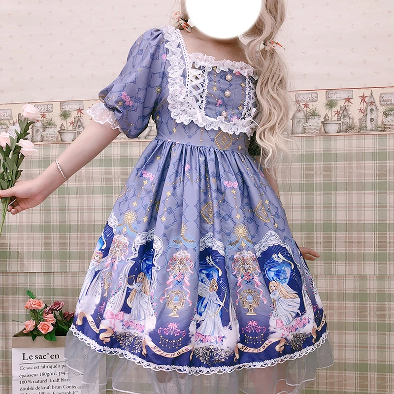 Kawaii/платье в японском стиле Лолита Милое и милое платье с короткими рукавами