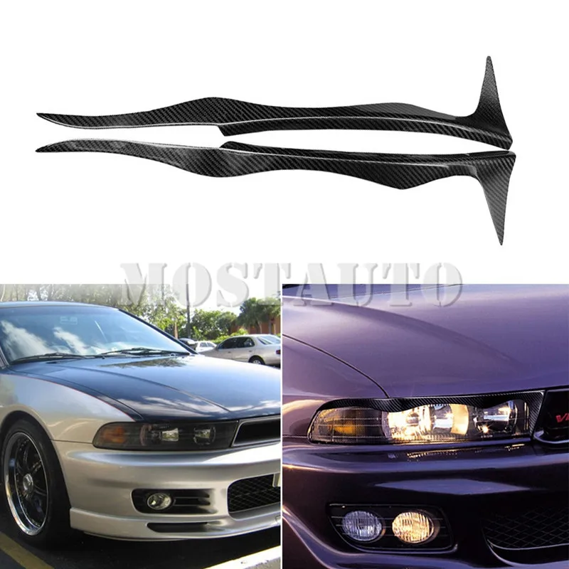 

For Mitsubishi Galant Real Carbon Fiber Exterior Headlight Cover Eyelid Eyebrow Trim 1996-2004 2pcs Car Accessories