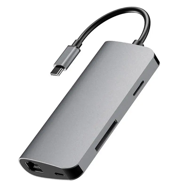 Горячая 8 в 1 type-C адаптер нежной текстуры тип-c к HDMI+ PD+ 3 USB 3,0+ RJ45+ TF+ карта памяти док-станция адаптер