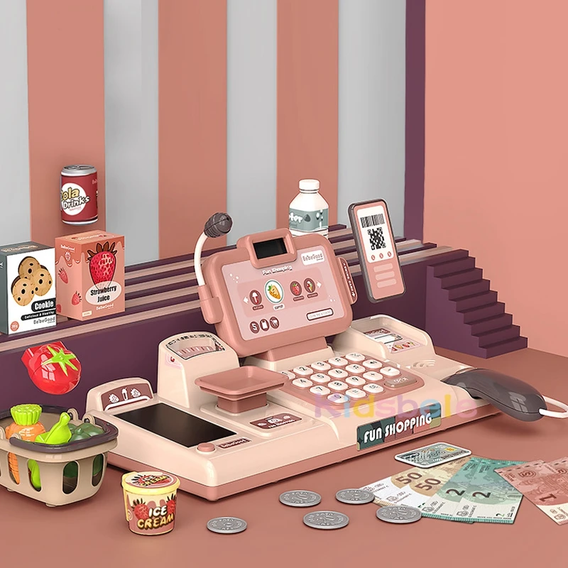 Kids Shopping Cash Register Toys Mini Supermarket Set Simulation Food Calculation Checkout Counter Pretend Play Toy For Children 2