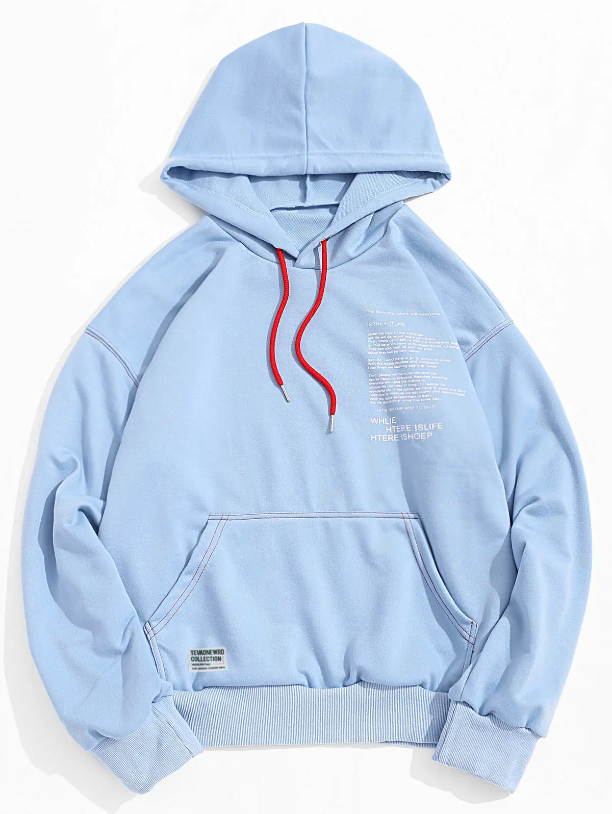 Light Sky Blue ZAFUL для мужчин толстовки Толстовка с буквенным принтом Графический кенгуру карман шнурок пуловер повседневное хип поп крутая мода уличная - Цвет: Light Sky Blue