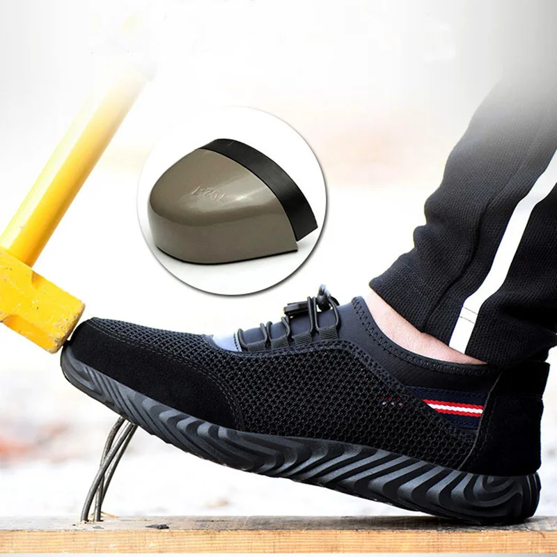 Мужская защитная обувь со стальным носком; прокалываемые рабочие ботинки; дышащие легкие уличные кроссовки; удобная обувь для мужчин