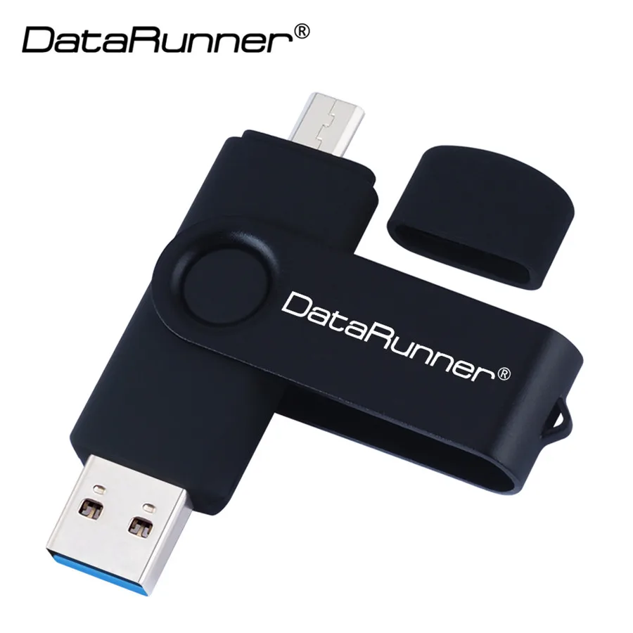 Черный DataRunner OTG USB флеш-накопитель 32 Гб 16 Гб Usb флешка 3,0 Флешка для смартфона/планшета/ПК 64 Гб 128 ГБ 256 ГБ Флешка флеш-накопитель - Цвет: Черный