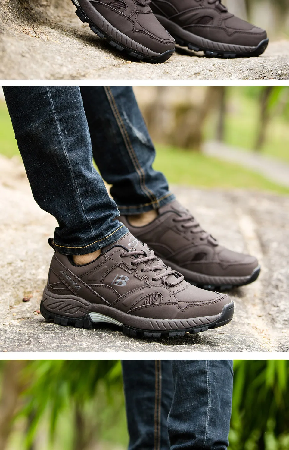 BONA Man Hiking Shoes Men Suede Breathable Lace Up Men Athletic Shoes Outdoor Jogging Sneakers Comfortable Soft Outdoor Sneakers