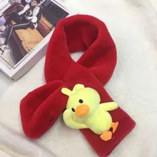 Детский Модный зимний плюшевый теплый шарф с меховым воротником, плюшевый теплый детский шарф с желтой уткой, плотный однотонный шарф с воротником