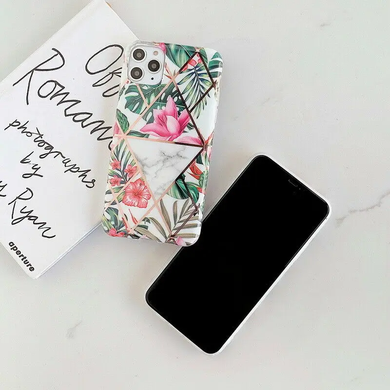 Для iPhone 11 Pro Max XS Max XR X 7 8 6 6s Plus роскошное покрытие в виде цветка мраморный мягкий Siliocne задний бампер чехол для телефона крышка