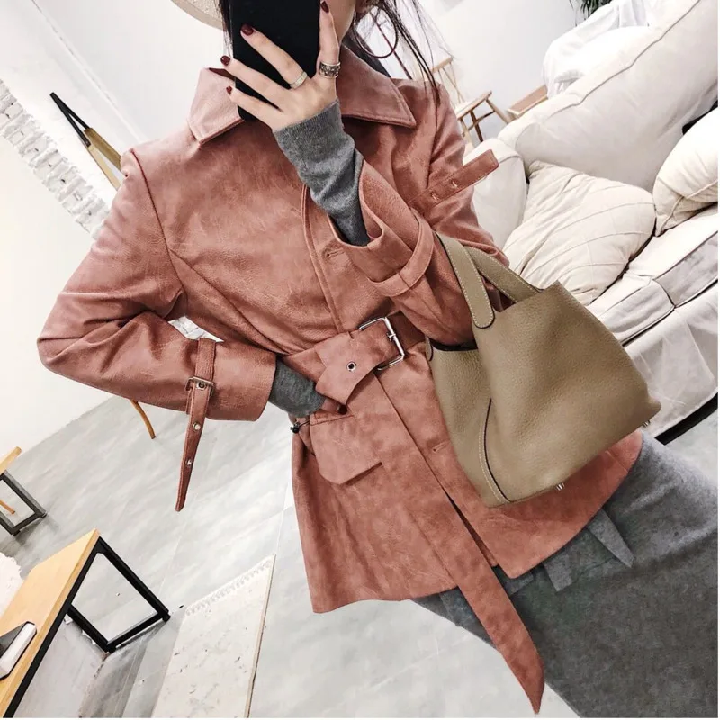 [EWQ] осень-зима шаблон Fashiontrend Мужская косуха свободные дамы большой Размеры длинный рукав черные кожаные пальто QK604