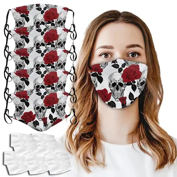 

5pcs+10pcs Filters Skull Unisex Mouth Reuse Masks Anti Dust Half Washable Face Mouth Cover Mask for Outdoors Multicolor Masks