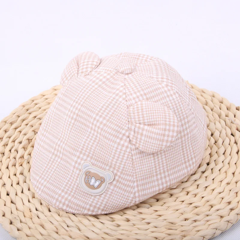 Bear ears Khaki Модная детская шапка, Красивый хлопковый льняной берет для маленьких мальчиков, эластичная детская шапка, аксессуары для малышей от 1 до 2 лет, 13 цветов - Цвет: Bear ears Khaki