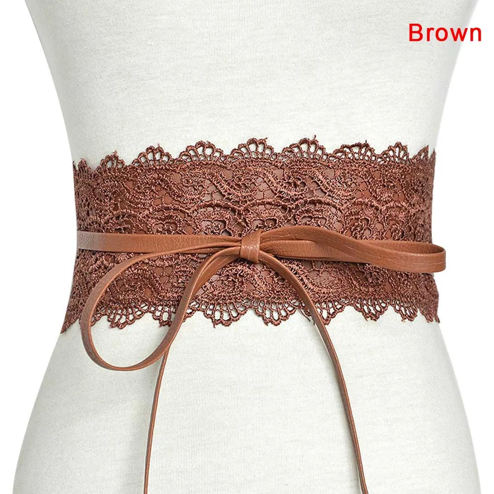 Brown 1 шт. женское платье пояс кружева широкий пояс PU украшение модный поясной ремень J9 - Цвет: Brown
