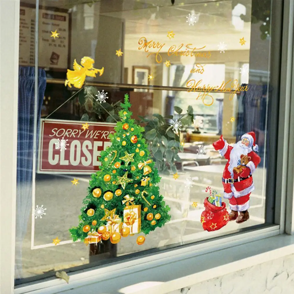 

New Christmas Door And Window Decoration Santa Claus Stickers Shop Window Glass Scene Layout Stickers DIY Glass Stickers