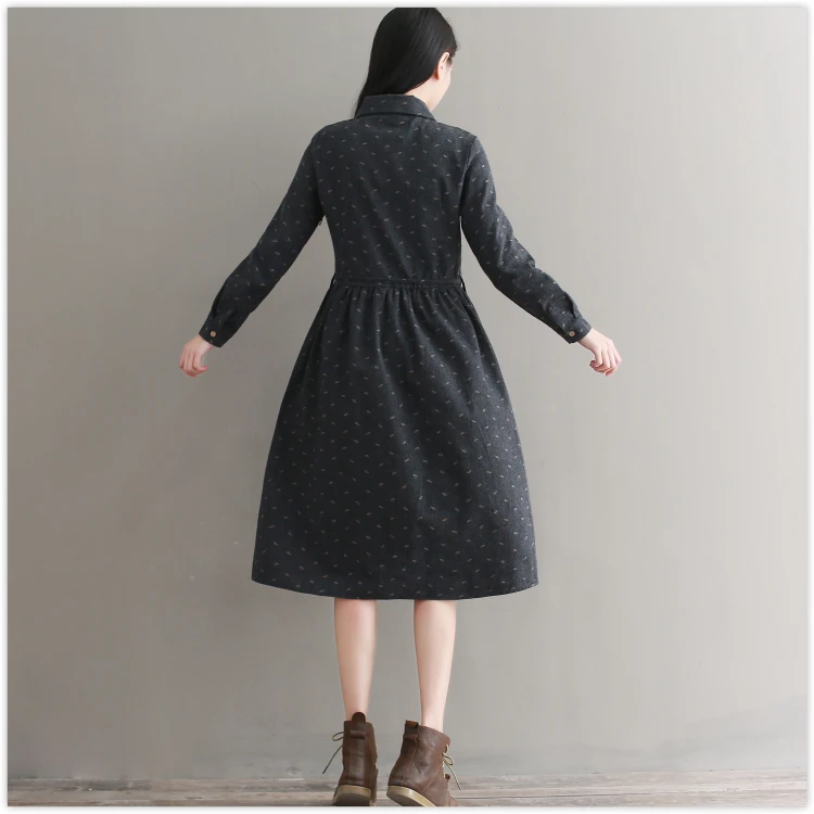 Robe Femme/осенне-зимнее винтажное платье элегантные хлопковые платья с длинными рукавами и отложным воротником для девочек Vestidos AF830