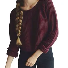 Jaycosin вязаный свитер женский длинный рукав красный свободный короткий вязаный пуловер свитер вязаная одежда джемпер корейский стиль Женские топы