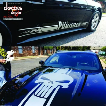 

For 3XSET The Punisher Vinyl Skull Decal UNIVERSAL DESIGN Hood Rocker Panel & Rear