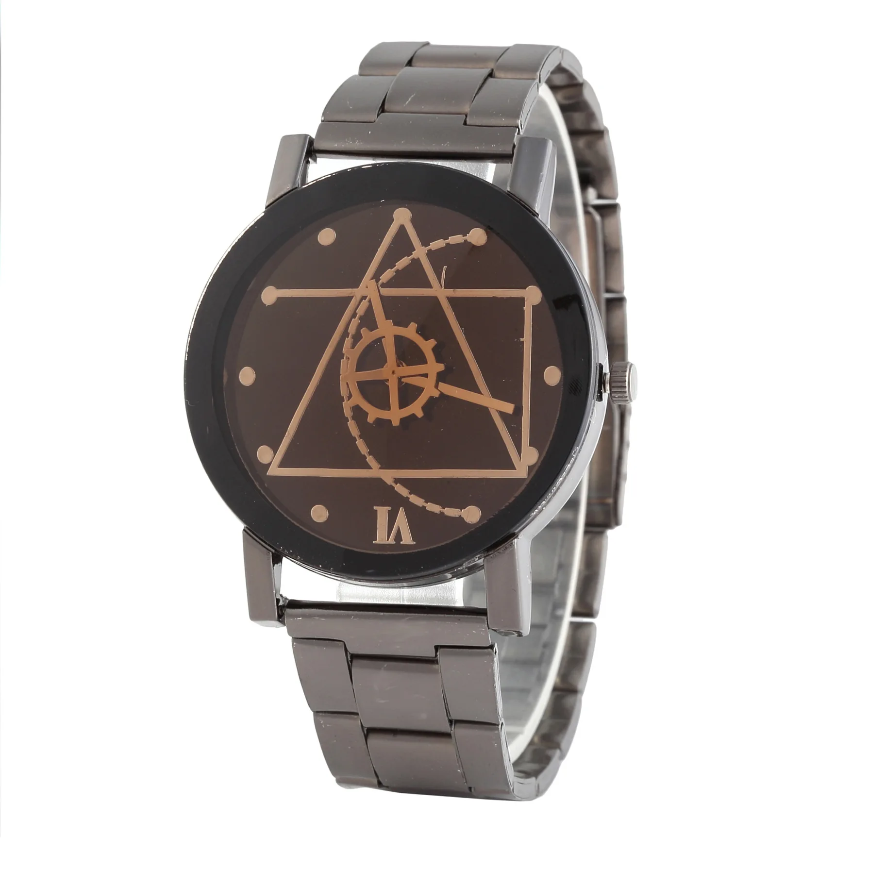 

Hot Selling Couple Watches Rhombus Mirror Geometric Pattern Gear Hands Steel Belt Quartz Watch