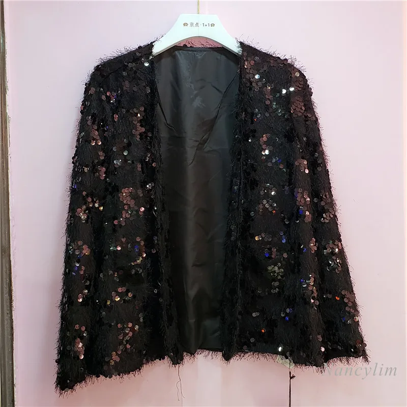 

Nancylim Sequins Tassel Knit Coat Women 2020 Autumn Women's New Casual Loose Sequin Tassels All-match Knitted Jacket Coat
