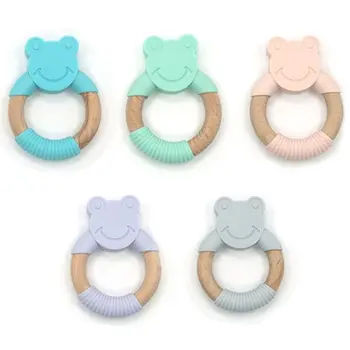 

Baby Teether Animal Frog Shape Silicone Wooden Ring Nursing Accessories Chew Toy Circle Newborn Bathing Gifts
