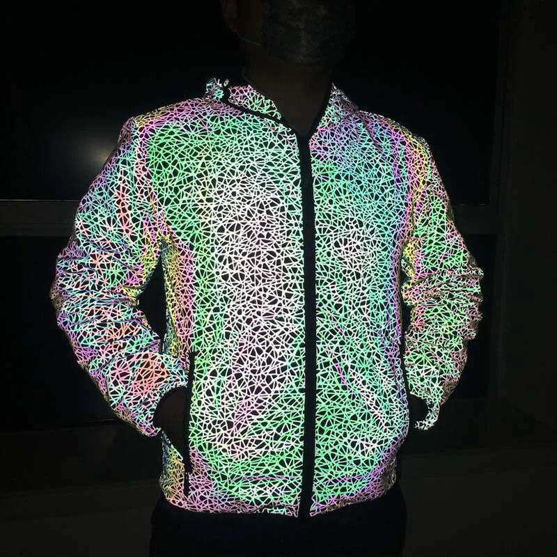 KIOVNO Men's Colorful Reflective Night Jackets Coats Hip Hop Light Reflective Jackets Outwear For Male Clothing (3)