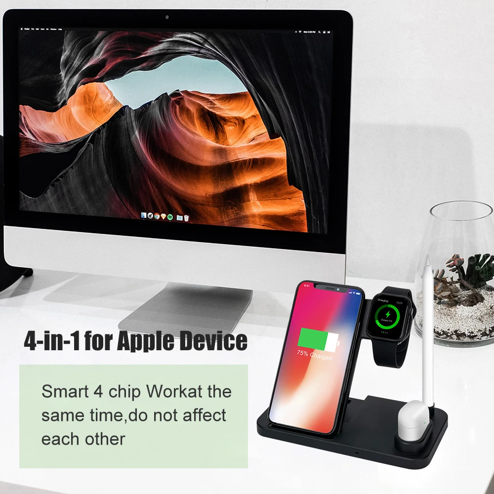 HEYPOD 4 в 1 беспроводной держатель зарядного устройства Док-станция для iPhone 8 X Xs Быстрая зарядка для Apple Watch 4 3 Caricatore Senza Fili для Airpod