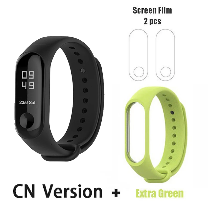 CN add green film Xiaomi Mi группа 3 4 глобальная Версия смарт-Браслет фитнес-браслет часы 3 большой сенсорный экран сообщение время сердечно - Цвет: CN add green film