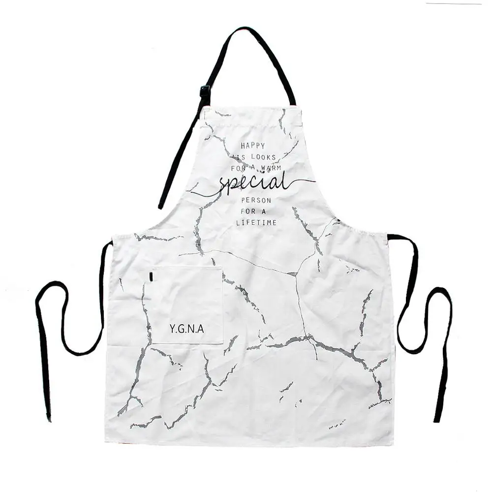 Apron For Women Fashion Creative Marble Grain Design Cotton Apron Kitchen Tool Kitchen Supplies Black Ant White Gold Pinafore