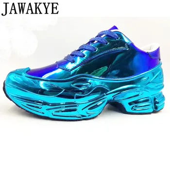 

Real leather thick bottom platform causal shoes men flat heel shiny mirror breathable sneakers 2020 daddy shoes for male