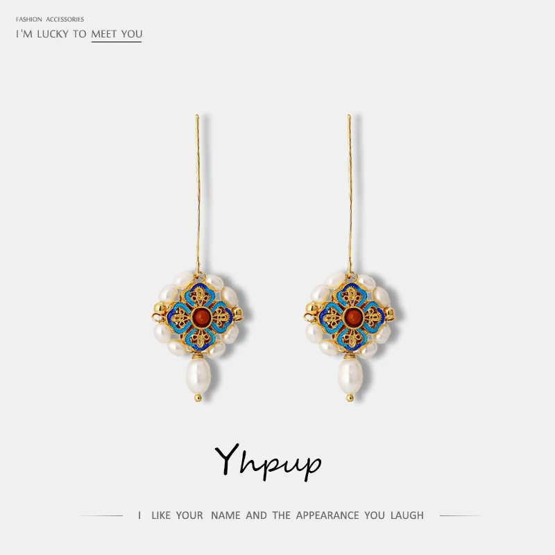 

Yhpup Personality Vintage Natural Pearls Ethnic Geometric Dangle Earrings Handmade Statement Charm Brincos Female Christmas Gift