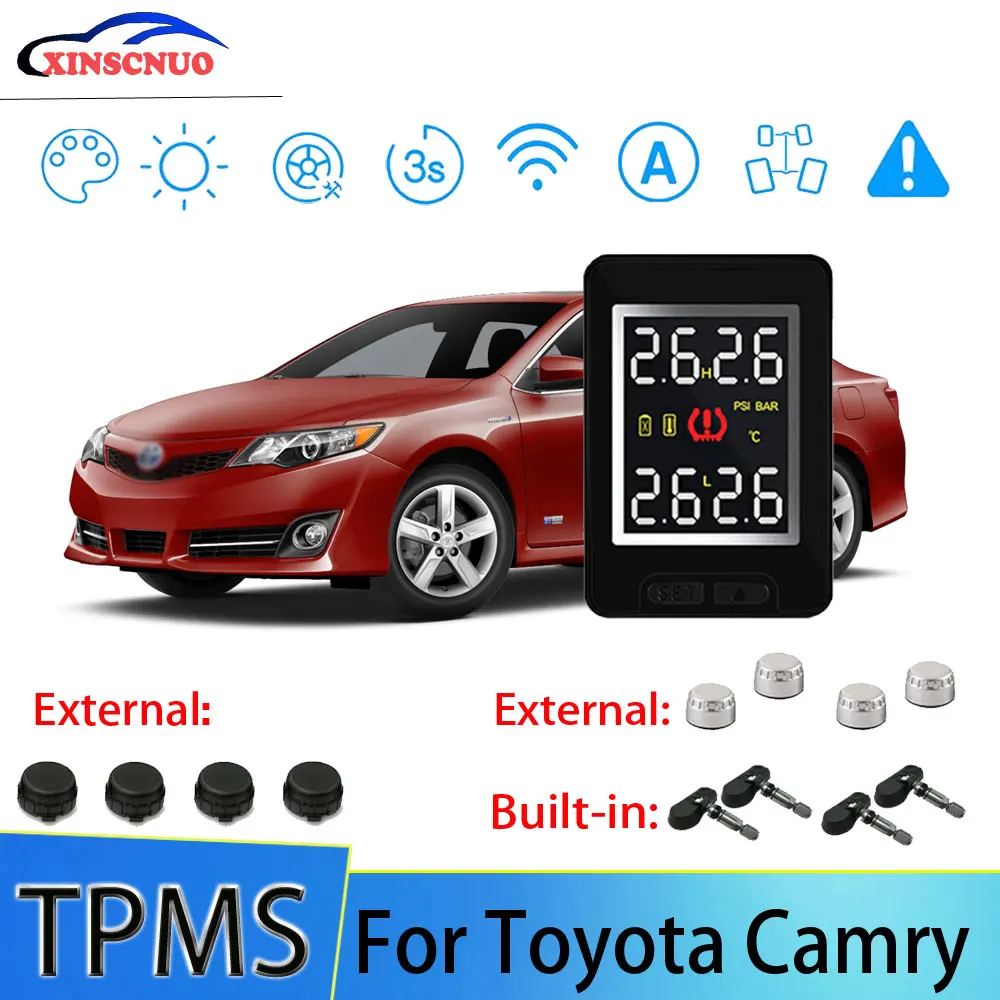 

Smart Car TPMS Tire Pressure Monitor System For Toyota Camry with 4 sensors Wireless Alarm Systems LCD Display TPMS Monitor