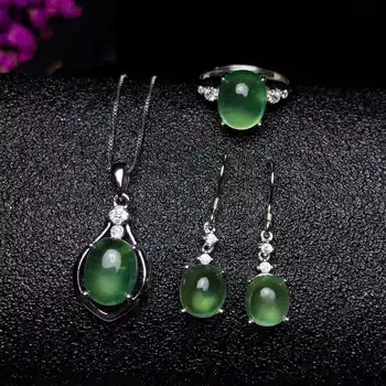 

Real Natural Prehnite jewelry set Natural Real Prehnite 925 sterling silver 1pc pendant,1pc ring,2pcs Earring