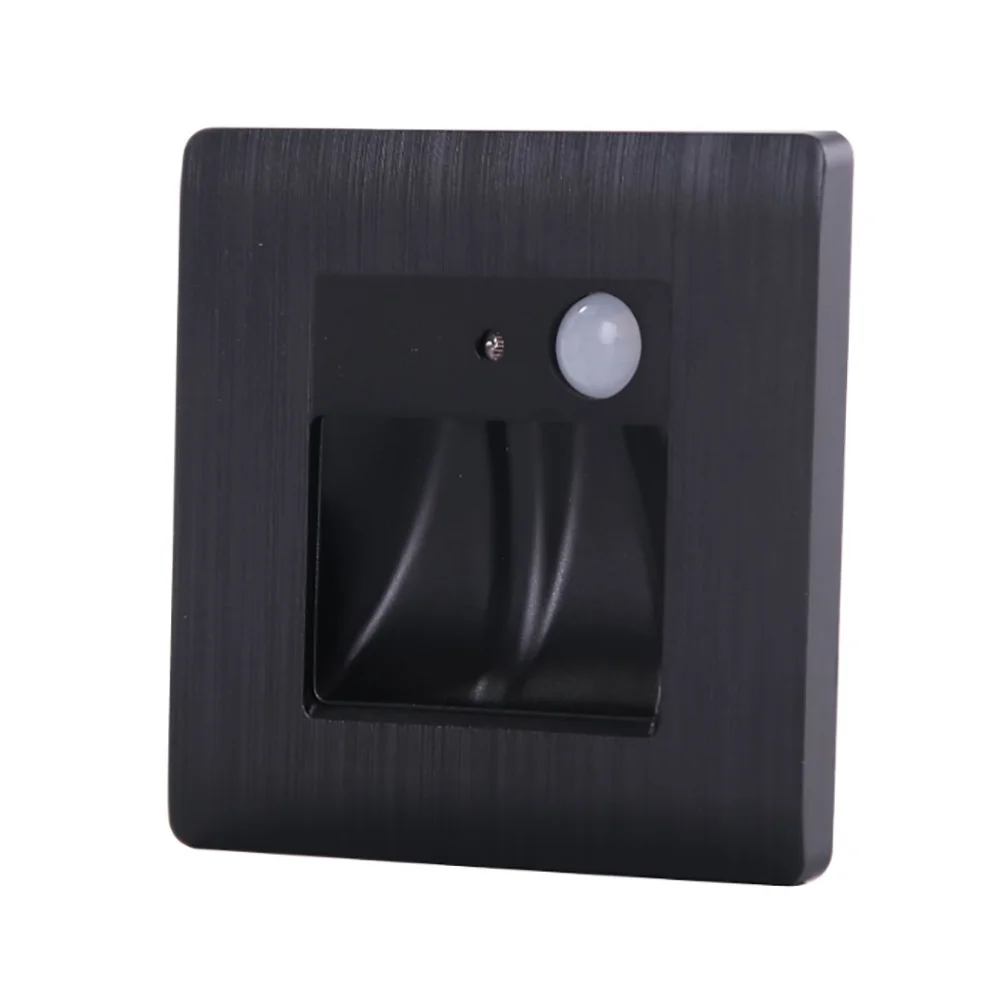 

Black Night Light Recessed Wall Lamps Auto on off PIR Motion Sensor Emergency Lighting For Corridor Stair Kitchen bathroom light