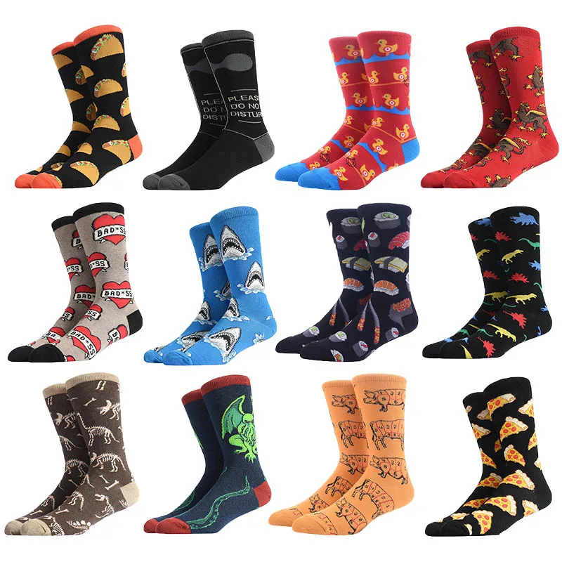 

5 Pairs/lot Men's Funny Colorful Combed Cotton Socks Novelty Pattern Long Tube Crazy Wedding Skateboard Socks For Happy Men Sox