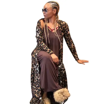 

Autumn Winter Women Trench Coat Leopard Print Long Sleeve Open Sitch Cadigans Sexy Kimono Coats Plus Size