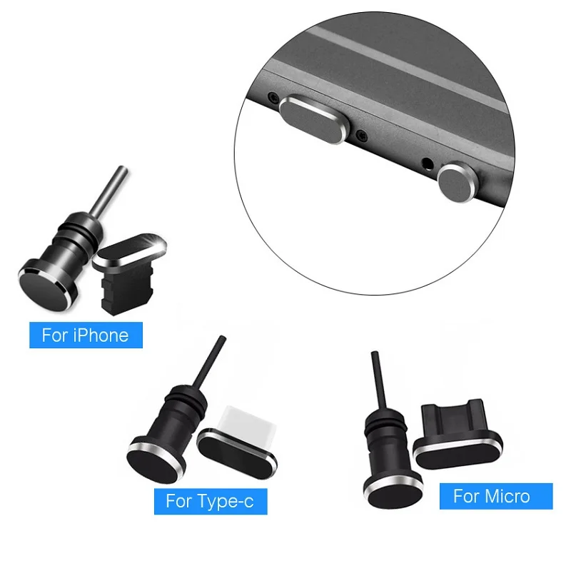 Металлический пылезащитный штекер разъем Micro USB Type C для зарядки наушников