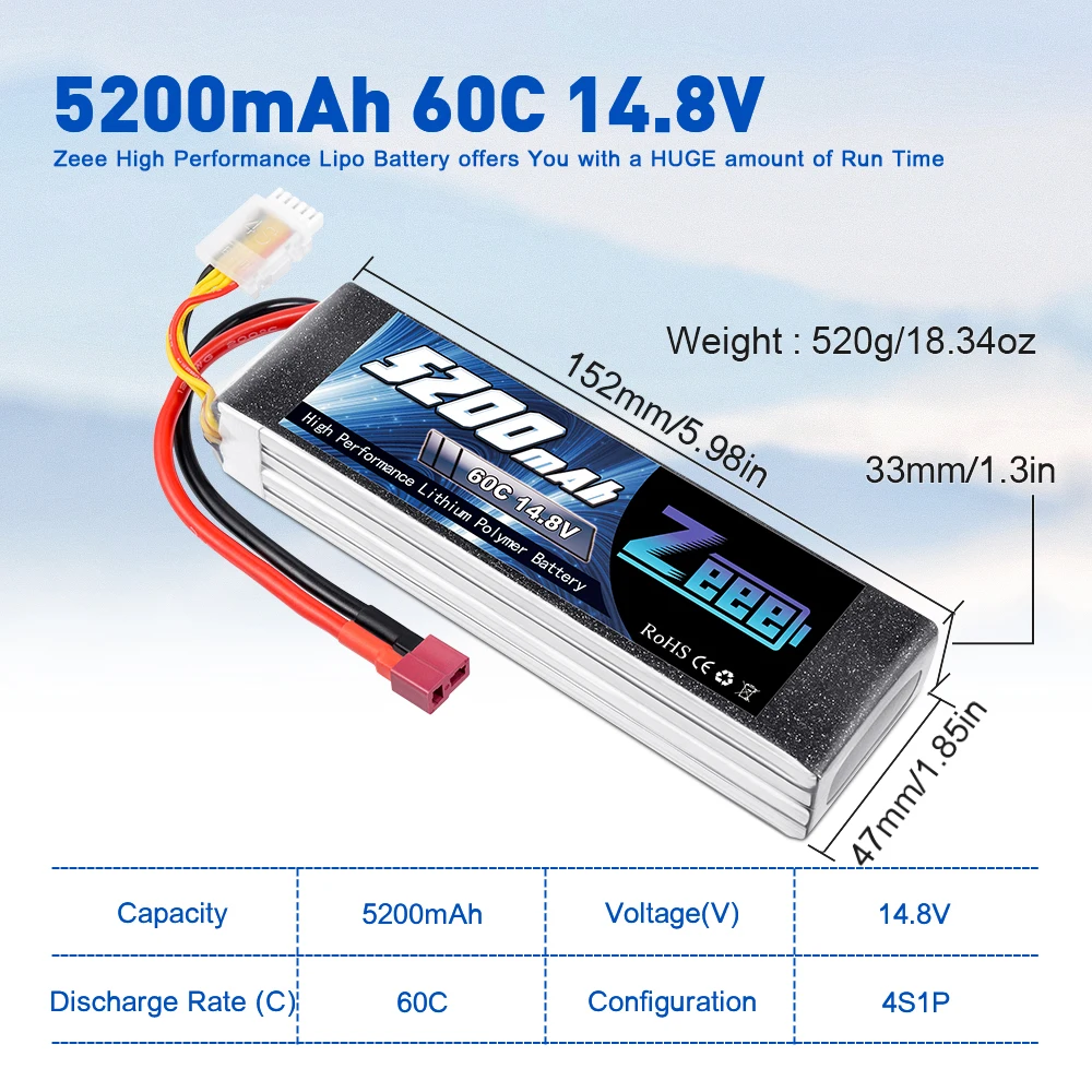 Zeee 14,8 V 5200mAh 60C 4S LiPo батарея с Deans и XT60 разъём для LiPo батарей батарея для RC вертолет Квадрокоптер Автомобиль Грузовик Лодка