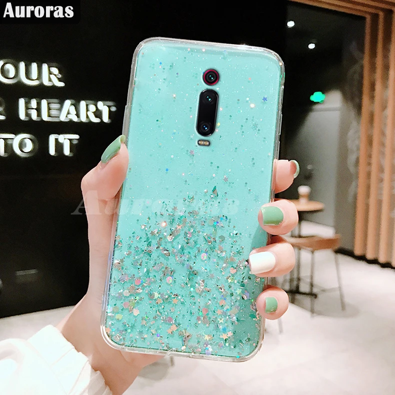Blue (Without Ring) Auroras для Red mi K20 Pro Блестящий блестящий чехол с блестками для Xiaomi mi 9T прозрачный мягкий чехол со звездным небом полный Чехол со звездами и Луной - Цвет: Blue (Without Ring)