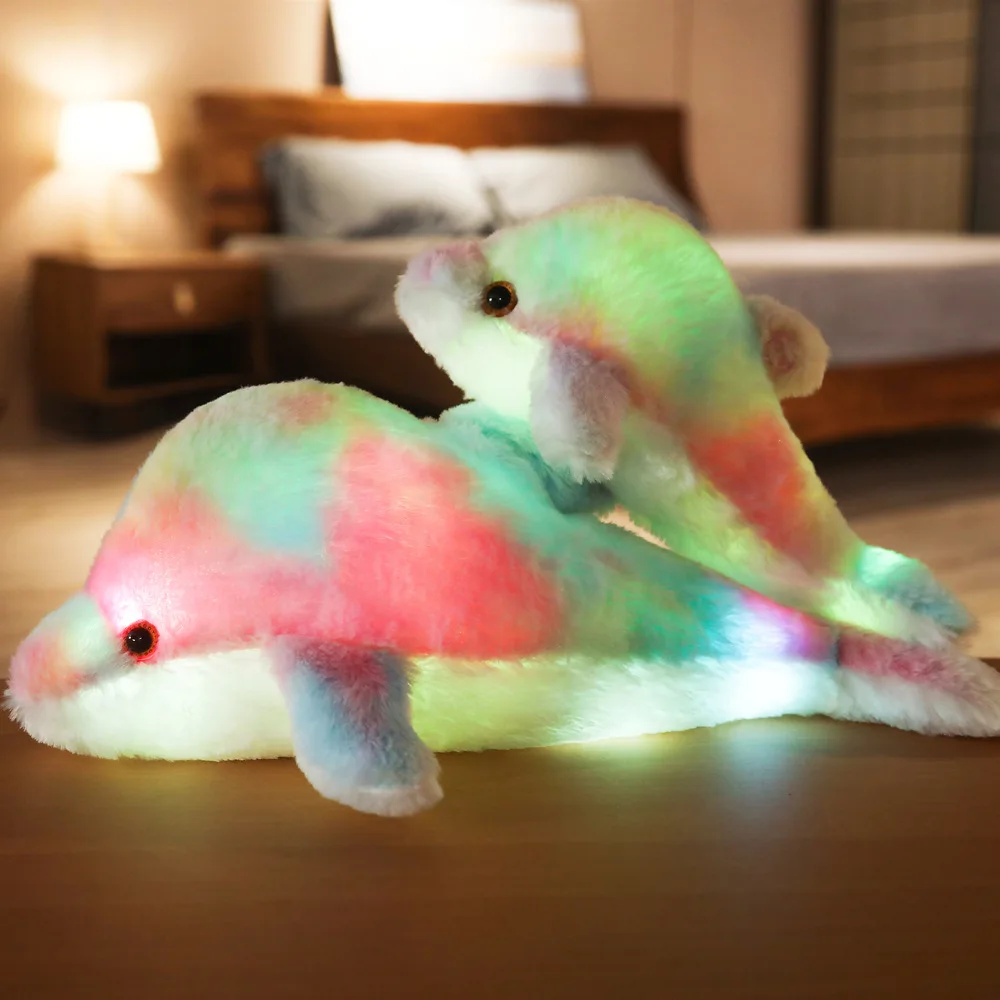 30/45cm Glowing Dolphin Plush Doll Luminous Pillow Cushion Colorful LED Light Animal Stuffed Toys Gift For Children Kids Girls