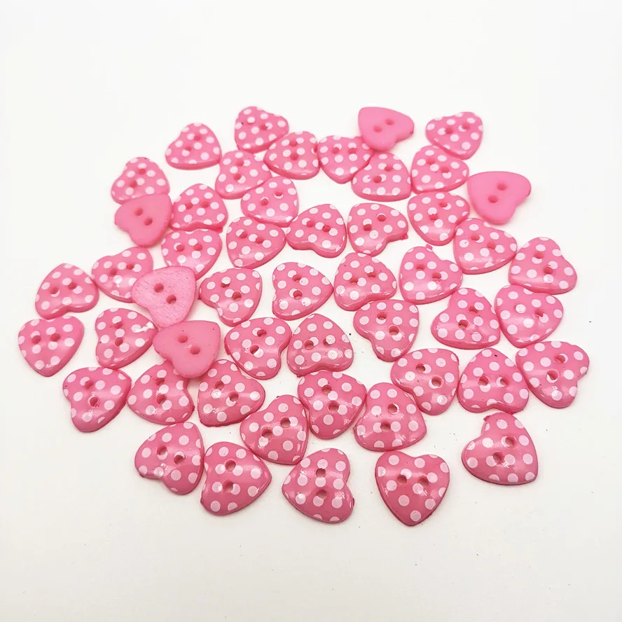 100pcs Pink Color Dots Heart 2 Holes Resin Sewing Buttons Scrapbooking 15x14mm