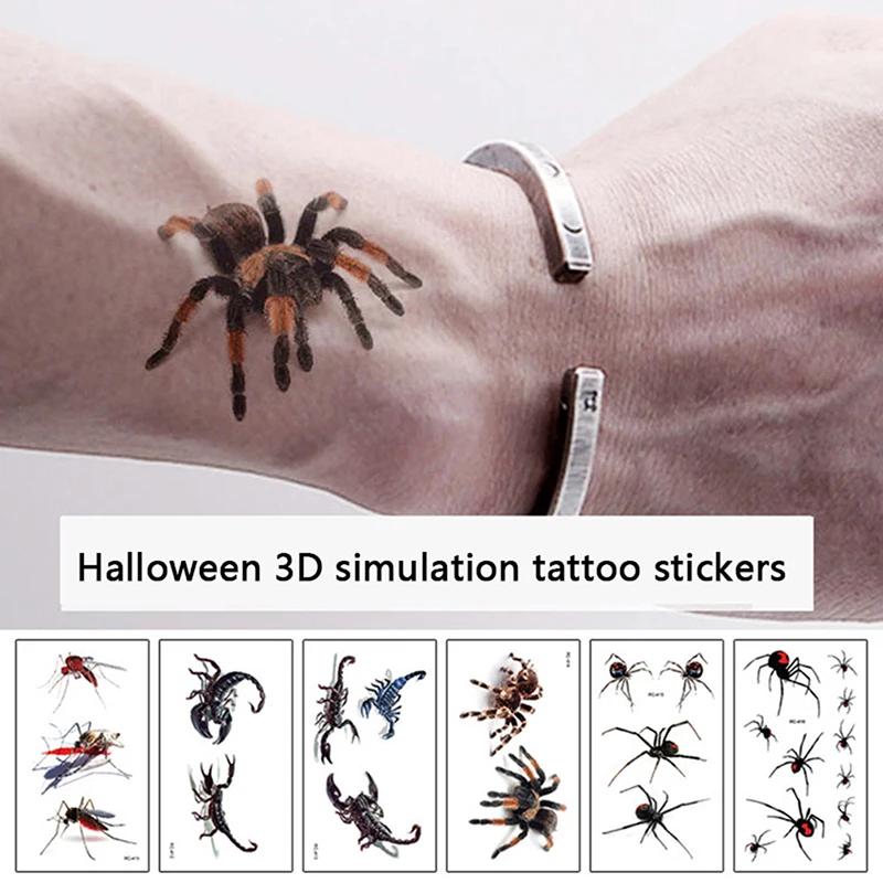 3D Spider Tattoo Scorpion Temporary Tattoo Stickers For Halloween Fake Tattoo Body Art