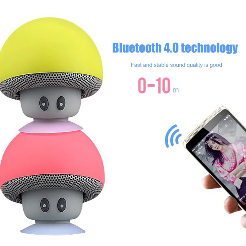 Пластиковый материал водонепроницаемый Bluetooth динамик открытый портативный милый мультфильм гриб форма сабвуфер динамик с коробкой