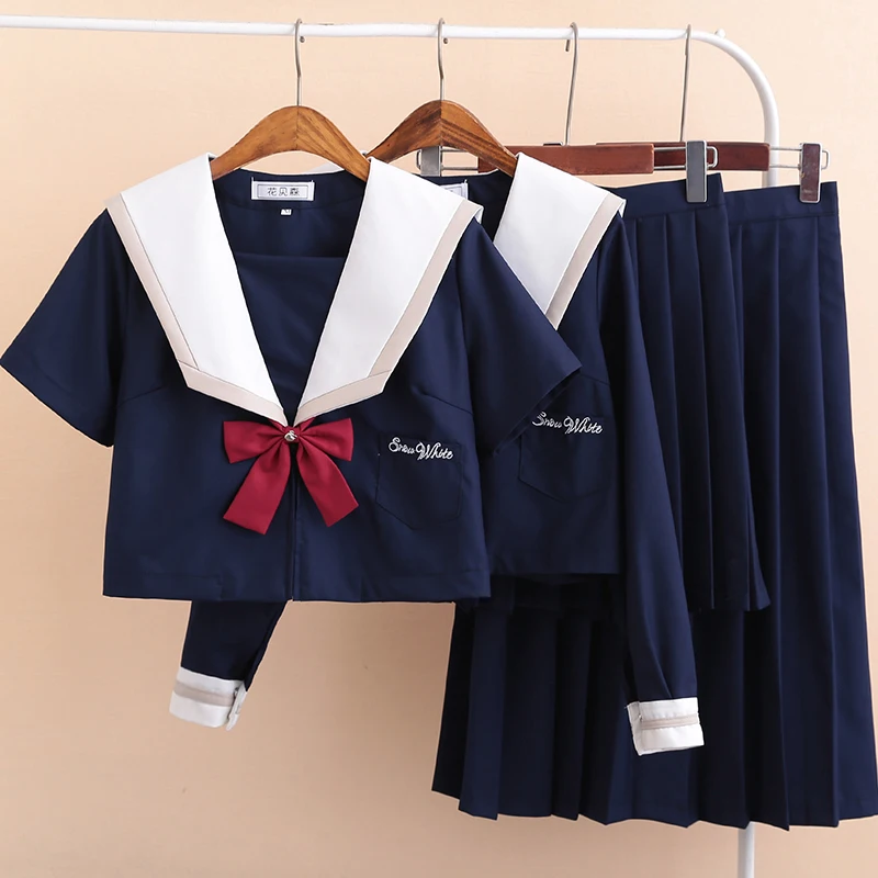 

Dark Blue Orthodox JK Uniform Japanese-colored Kansai Deformed Sailor Suit Top+Skirt+Tie