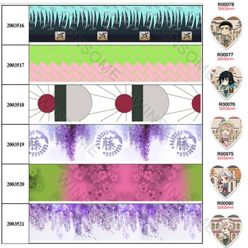 

5 Yards 25mm/38mm/50mm/75mm Japan Cartoon Ghost Printed Grosgrain/Satin Ribbon 30 Pcs Planar Resins for DIY Hair Decorations