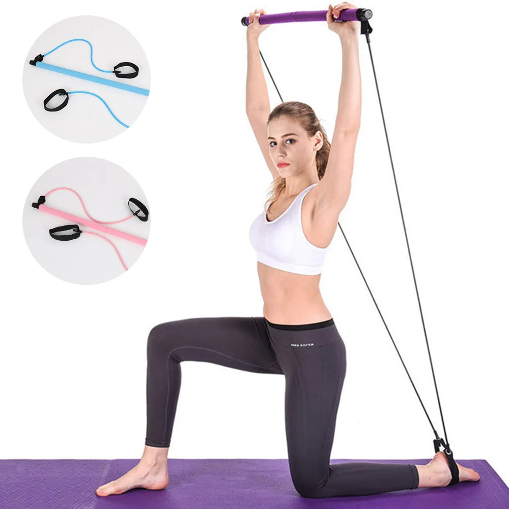 

Resistance Band Yoga Portable Pilates Bar Kit Pilates Stick Yoga Exercise Bar Foot Loop for Yoga Stretch Sculpt Twisting Sit-Up