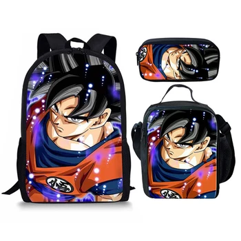 

Dragon Ball School Backpack 3PCS School Supplies for Boys Girls Anime Sun Goku Schoolbag with Lunch Bag Pencil Bag