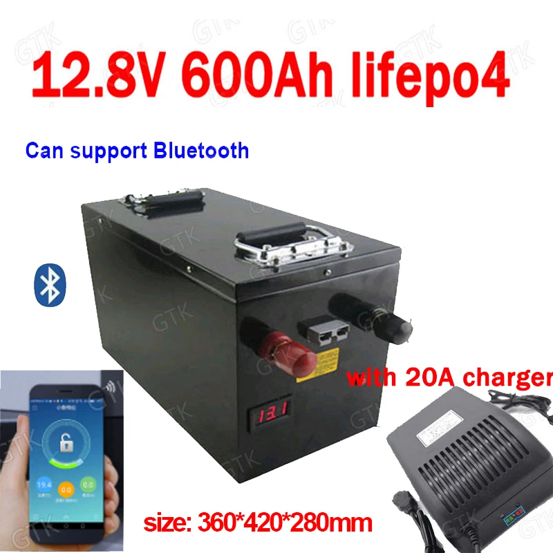 

GTK lithium 12.8V 600Ah 12V Lifepo4 battery 150A Bluetooth APP for 2400W Solar Storage backup power Forklift +20A charger