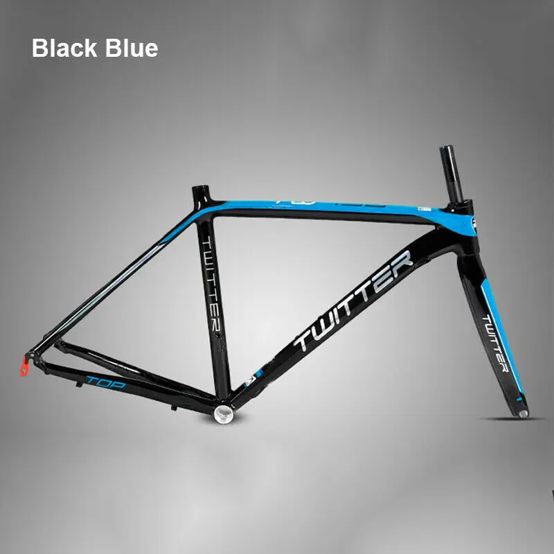 Black Blue 46cm TWITTER 700C шоссейная рама 46/48/50/52 см Алюминий сплав комплект прямая трубка из углеродного волокна Жесткий цикл вилка 130 мм Сверхлегкий - Цвет: Black Blue 46cm