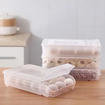 

Egg Holder for Refrigerator Deviled Egg Tray Carrier with Lid Fridge Egg Storage Stackable Plastic Egg Containers