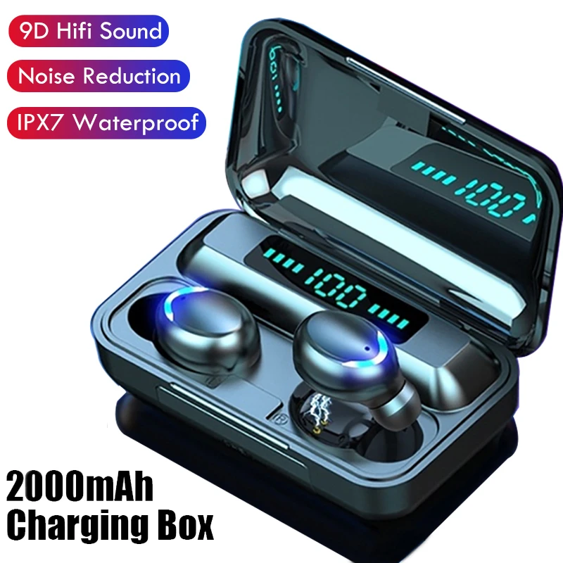 Wireless Earbuds Mini in Ear Bass Sound Waterproof Sport TWS Stereo Bluetooth Earphones Headphones Headset 2000mAh Charging Case