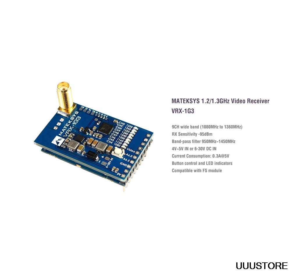 Matek System MATEKSYS VRX-1G3 1,2 ГГц 1,3 9CH FPV видео приемник для дрона с дистанционным управлением очки монитор