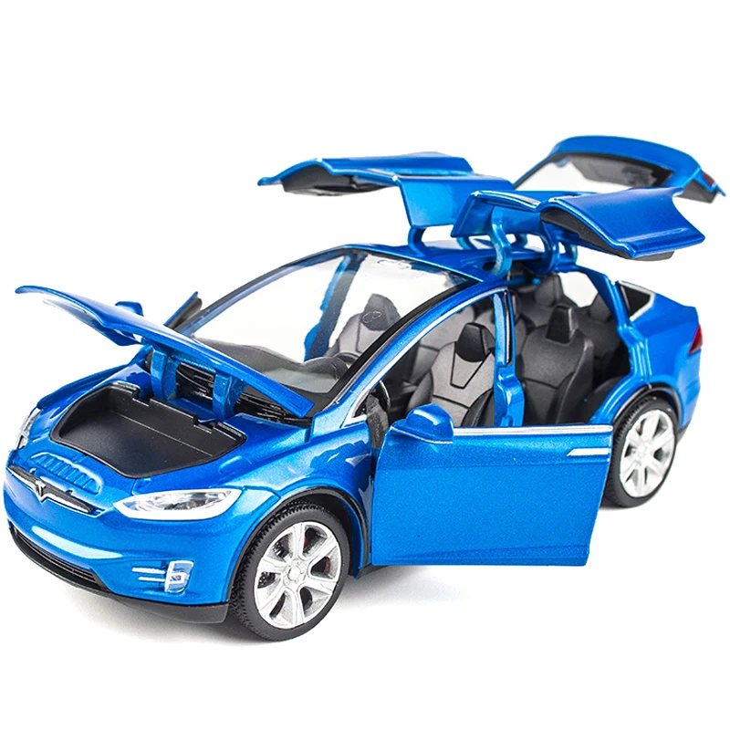 

1:32 Diecast Toy Car Model Teslas-Model-X90 Metal Car With Sound And Light Open Door Pull Back Car Collection Kids Toys Boy Gift